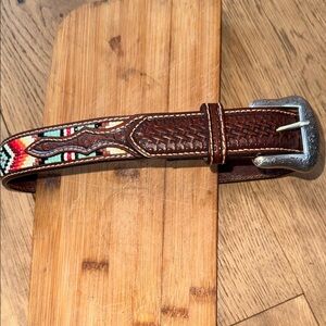 Brown Leather Belt with Silver Buckle